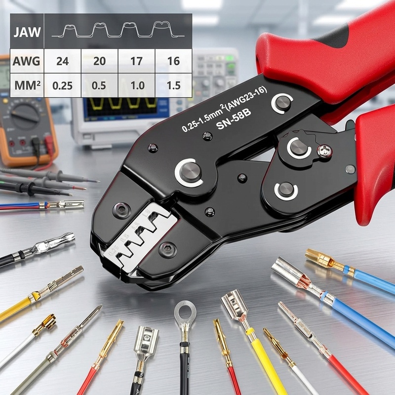 Power Tools Total - Pinza Crimpatrice a Cricchetto SN-58B per
